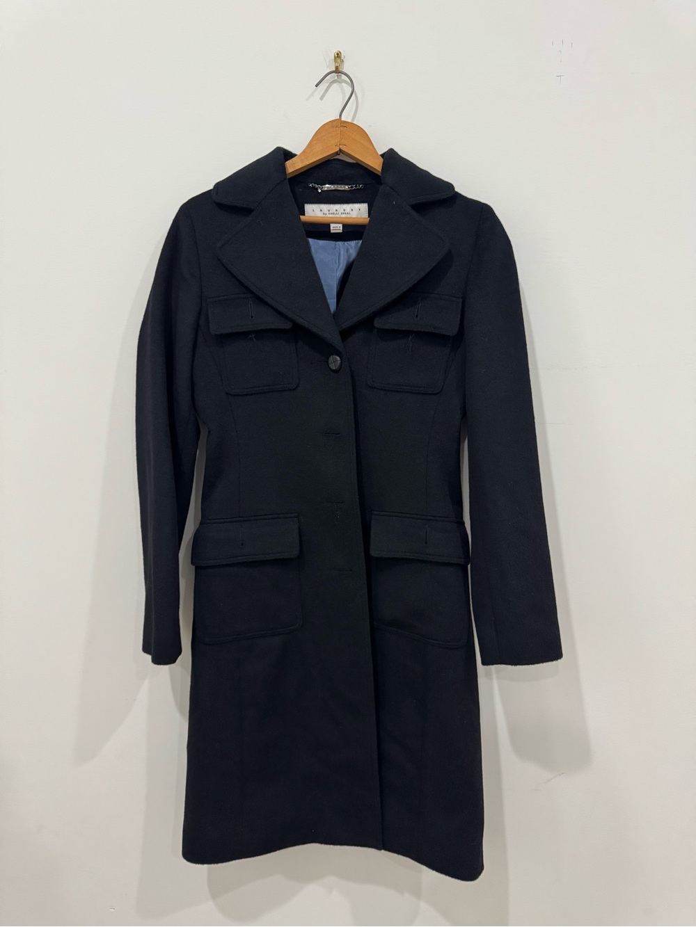 Laundry By Shelli Segal Black Long Trench Coat with Patch Pockets